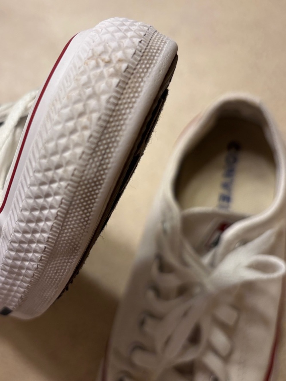 Converse Low Top Sneakers in White with Red Stripe - Picture 9 of 12